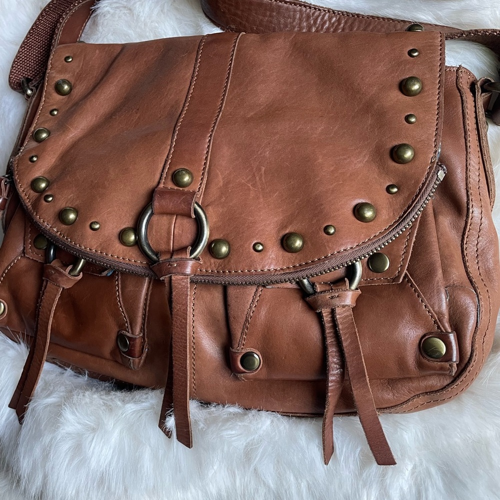 Lucky Brand Brown Leather Boho Shoulder Crossbody Bag with Tassels